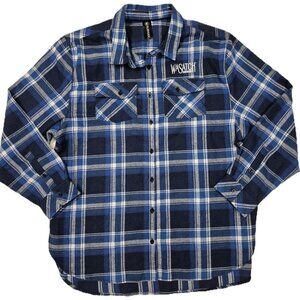 Wasatch Brewery Burnside Flannel Button Down Shirt Blue Plaid Men's XL